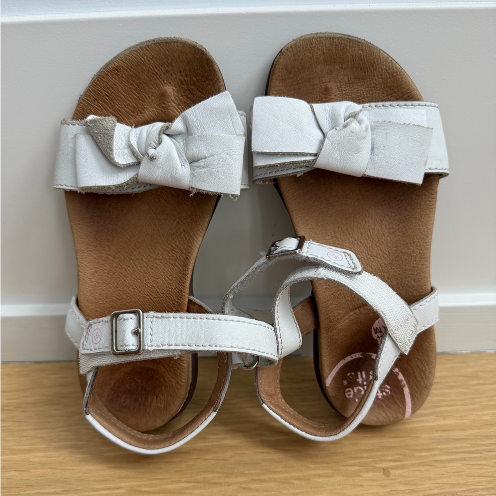 Stride Rite White Kids Sandals with Bow Accent